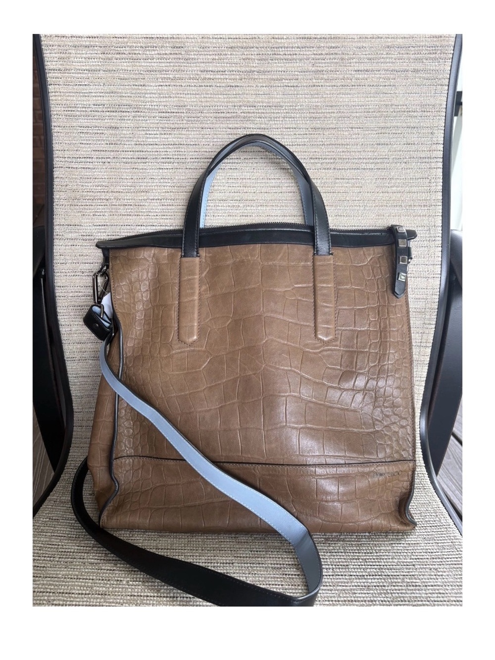 Jimmy Choo Pimlico N/S Convertible Tote Bag Cognac Croc Embossed Leather Work - Picture 2 of 12
